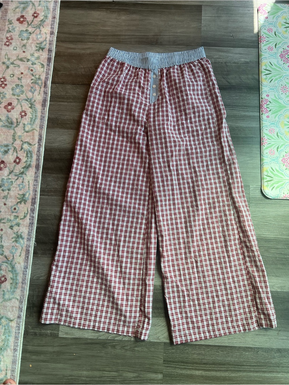 Red Check gingham boxer plaid Wide-Leg Pull-On Pants